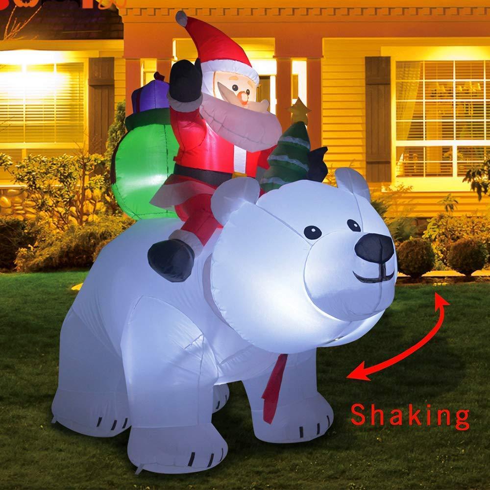 Santa on Bear Christmas Inflatables Led Light Outdoor Yard Decoration-UlGadget