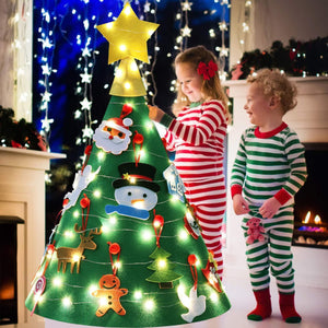 Wall Hanging Felt Christmas Tree Set 18PCS New Year Ornaments with Light Gifts for Kids-UlGadget