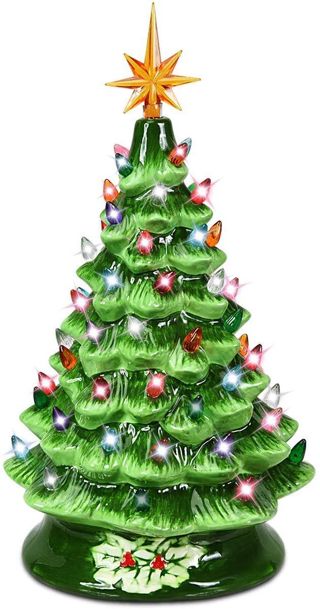 Blue Hand-Painted Ceramic 66 Multicolored Lights Christmas Tree-UlGadget