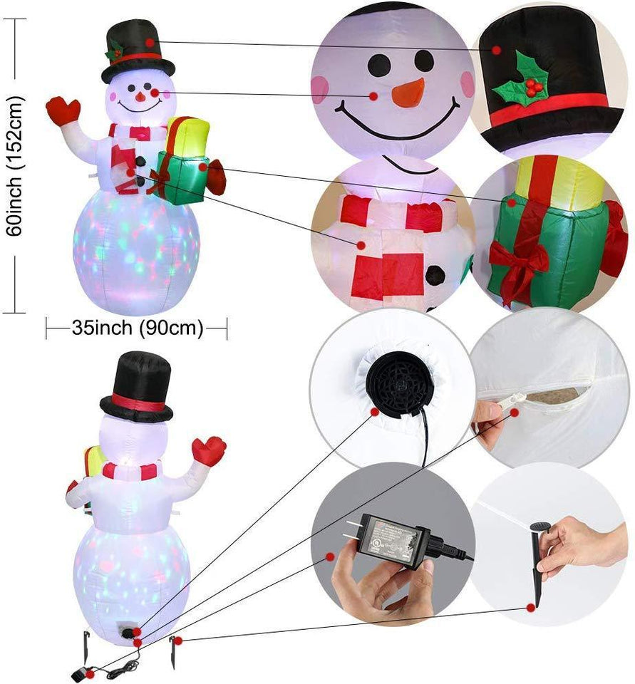 Christmas Snowman Inflatables LED Lights Blow Up Yard Decorations-UlGadget