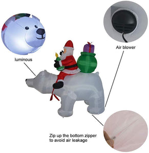 Santa on Bear Christmas Inflatables Led Light Outdoor Yard Decoration-UlGadget