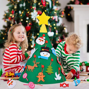 Wall Hanging Felt Christmas Tree Set 18PCS New Year Ornaments with Light Gifts for Kids-UlGadget