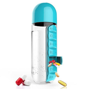 600ML Plastic Water Bottle With Daily Pill Box-UlGadget