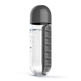 600ML Plastic Water Bottle With Daily Pill Box-UlGadget