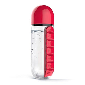 600ML Plastic Water Bottle With Daily Pill Box-UlGadget