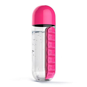 600ML Plastic Water Bottle With Daily Pill Box-UlGadget