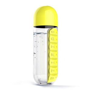 600ML Plastic Water Bottle With Daily Pill Box-UlGadget