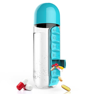 600ML Plastic Water Bottle With Daily Pill Box-UlGadget