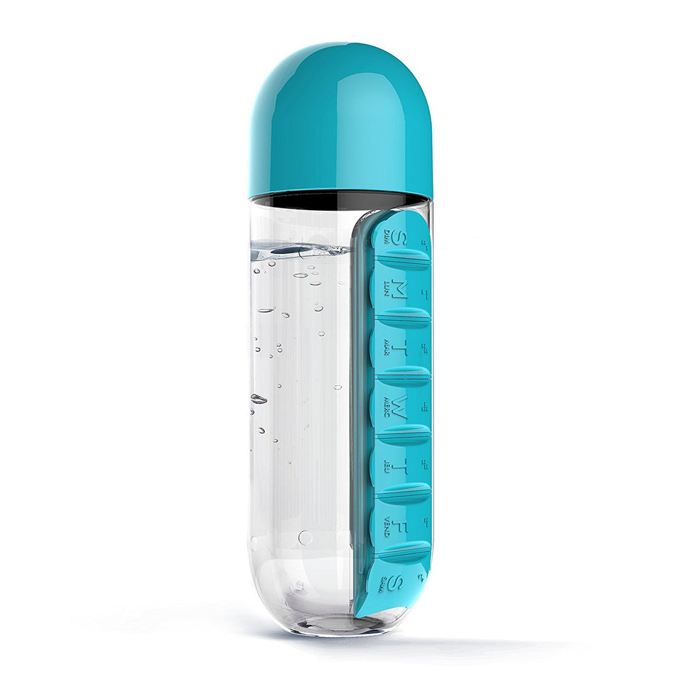 600ML Plastic Water Bottle With Daily Pill Box-UlGadget