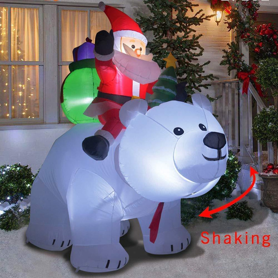 Santa on Bear Christmas Inflatables Led Light Outdoor Yard Decoration-UlGadget