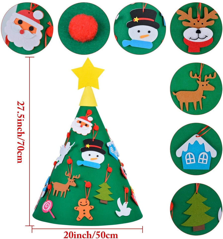 Wall Hanging Felt Christmas Tree Set 18PCS New Year Ornaments with Light Gifts for Kids-UlGadget