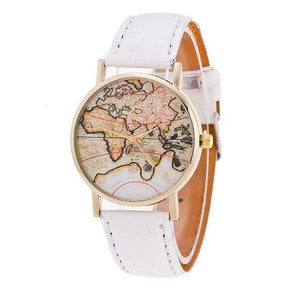 Women's World Map Watches Leather Lady Dress Watch #7-UlGadget