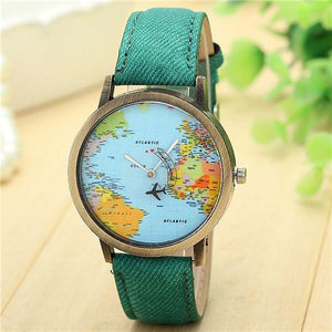 Women's World Map Watches Leather Quartz Wrist Lady Dress Watch #1-UlGadget