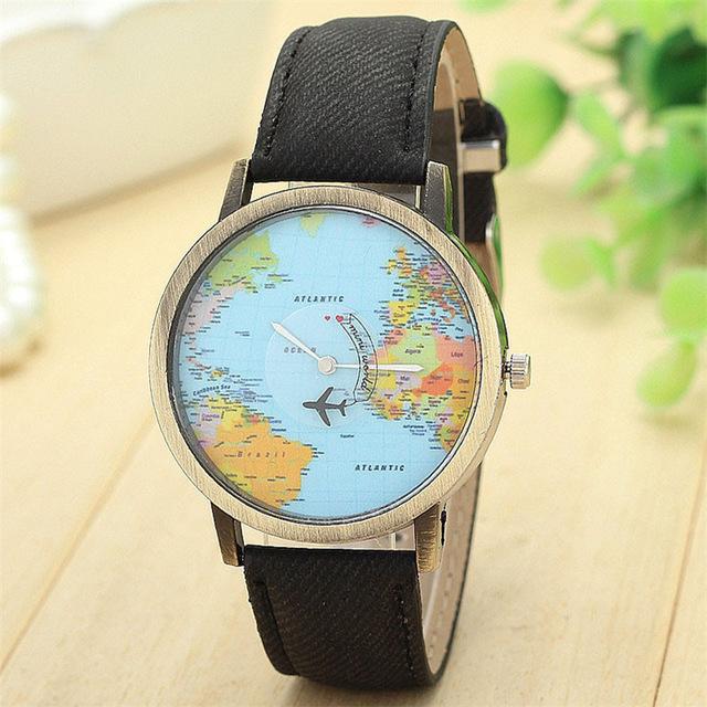 Women's World Map Watches Leather Quartz Wrist Lady Dress Watch #1-UlGadget