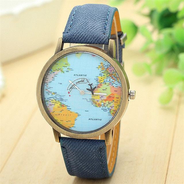 Women's World Map Watches Leather Quartz Wrist Lady Dress Watch #1-UlGadget