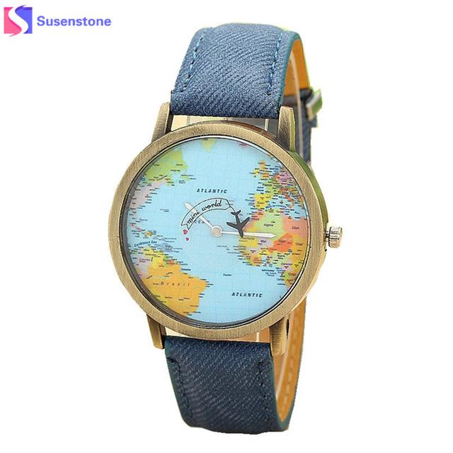 Women's World Map Watches Leather Quartz Wrist Lady Dress Watch #1-UlGadget