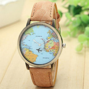 Women's World Map Watches Leather Quartz Wrist Lady Dress Watch #1-UlGadget