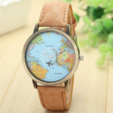 Women's World Map Watches Leather Quartz Wrist Lady Dress Watch #1-UlGadget