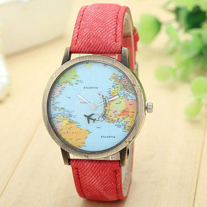 Women's World Map Watches Leather Quartz Wrist Lady Dress Watch #1-UlGadget