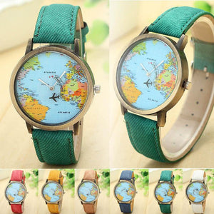 Women's World Map Watches Leather Quartz Wrist Lady Dress Watch #1-UlGadget