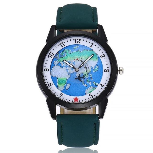 Women's World Map Watches Leather Quartz Wrist Lady Dress Watch #2-UlGadget