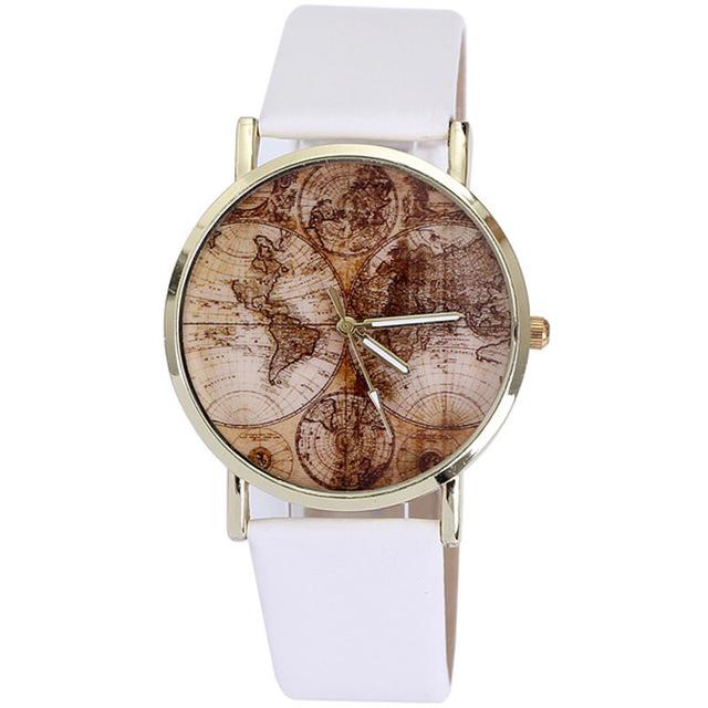 Women's World Map Watches Leather Quartz Wrist Lady Dress Watch #5-UlGadget