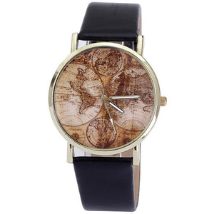 Women's World Map Watches Leather Quartz Wrist Lady Dress Watch #5-UlGadget