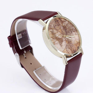 Women's World Map Watches Leather Quartz Wrist Lady Dress Watch #5-UlGadget