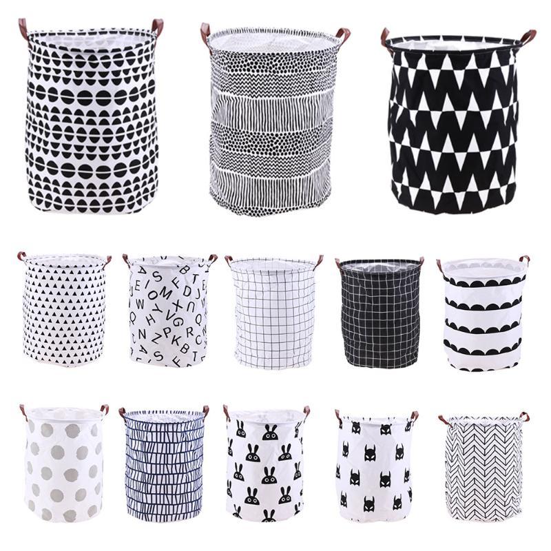 Folding Black&White Laundry Basket-UlGadget