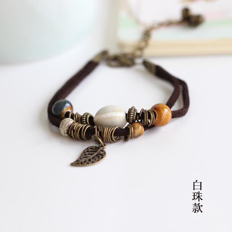 Bracelets Ceramic Leather Bracelet & Bangles Colorful Bead Leaf Pendant Bell 2018-UlGadget