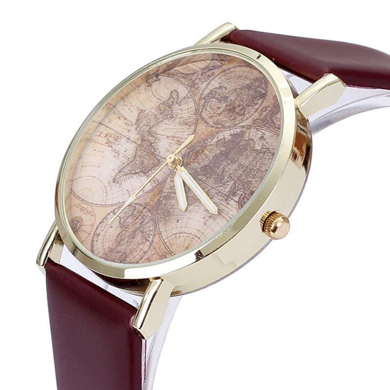 Women's World Map Watches Leather Quartz Wrist Lady Dress Watch #5-UlGadget