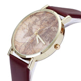 Women's World Map Watches Leather Quartz Wrist Lady Dress Watch #5-UlGadget