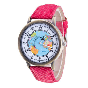 Women's World Map Watches Leather Quartz Wrist Lady Dress Watch #6-UlGadget