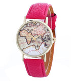 Women's World Map Watches Leather Lady Dress Watch #8-UlGadget