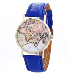 Women's World Map Watches Leather Lady Dress Watch #8-UlGadget