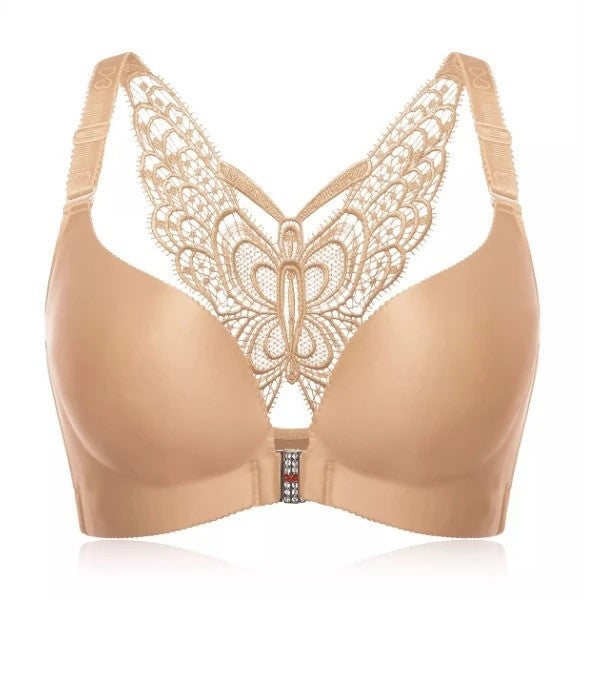 Butterfly Embroidery Front Closure Wireless Bra Big Size Sexy Seamless Front Push Up Bra-UlGadget