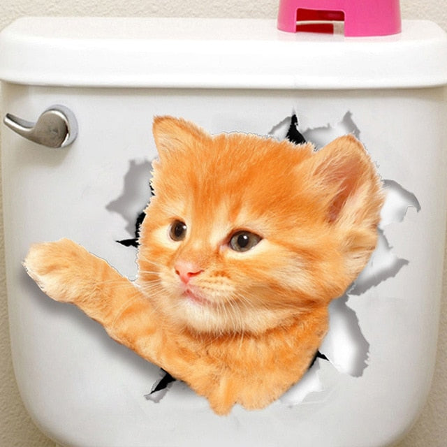 CAT FRIDGE/WALL/TOILET STICKER DECAL Hole View Bathroom Home Decoration Animal Vinyl Decals Art Sticker Wall Poster-UlGadget