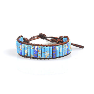 Jewelry Handmade Multicolor Natural Stone Tube Beads Leather Bracelet Beaded Bangle-UlGadget