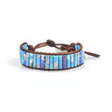 Jewelry Handmade Multicolor Natural Stone Tube Beads Leather Bracelet Beaded Bangle-UlGadget