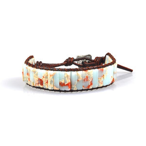 Jewelry Handmade Multicolor Natural Stone Tube Beads Leather Bracelet Beaded Bangle-UlGadget