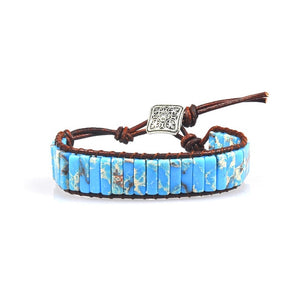 Jewelry Handmade Multicolor Natural Stone Tube Beads Leather Bracelet Beaded Bangle-UlGadget