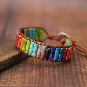 Jewelry Handmade Multicolor Natural Stone Tube Beads Leather Bracelet Beaded Bangle-UlGadget