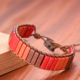 Jewelry Handmade Multicolor Natural Stone Tube Beads Leather Bracelet Beaded Bangle-UlGadget