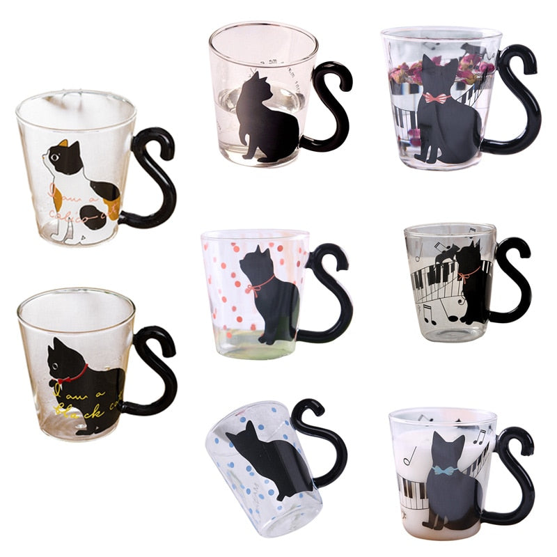 Cute Creative Cat Silhouette Glass Mug Home Office Cup For Fruit Juice Coffee-UlGadget