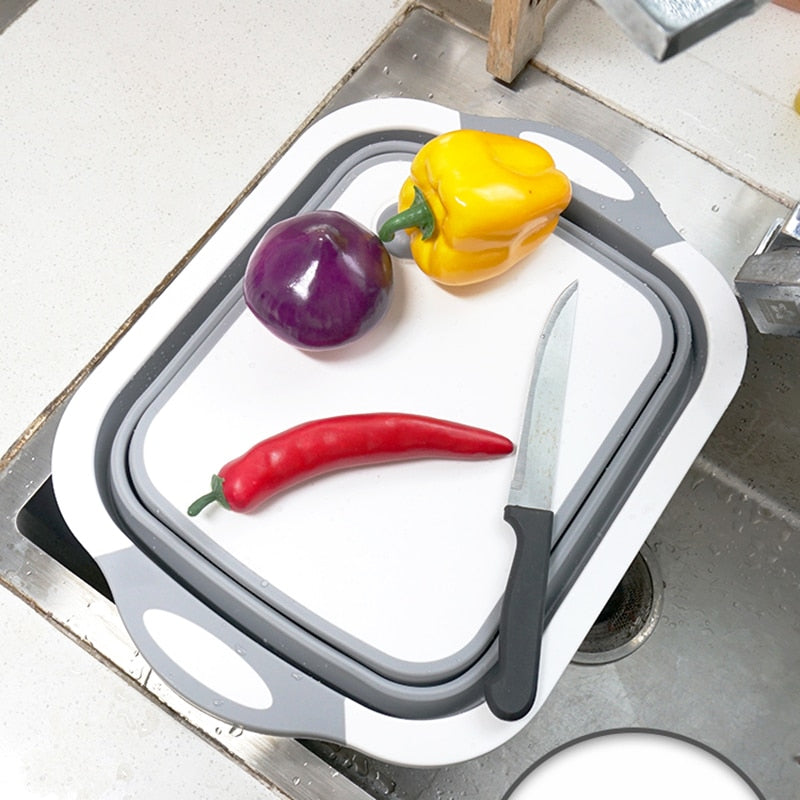 Multifunctional Collapsible Dish Tub and Cutting Board With Draining Plug-UlGadget