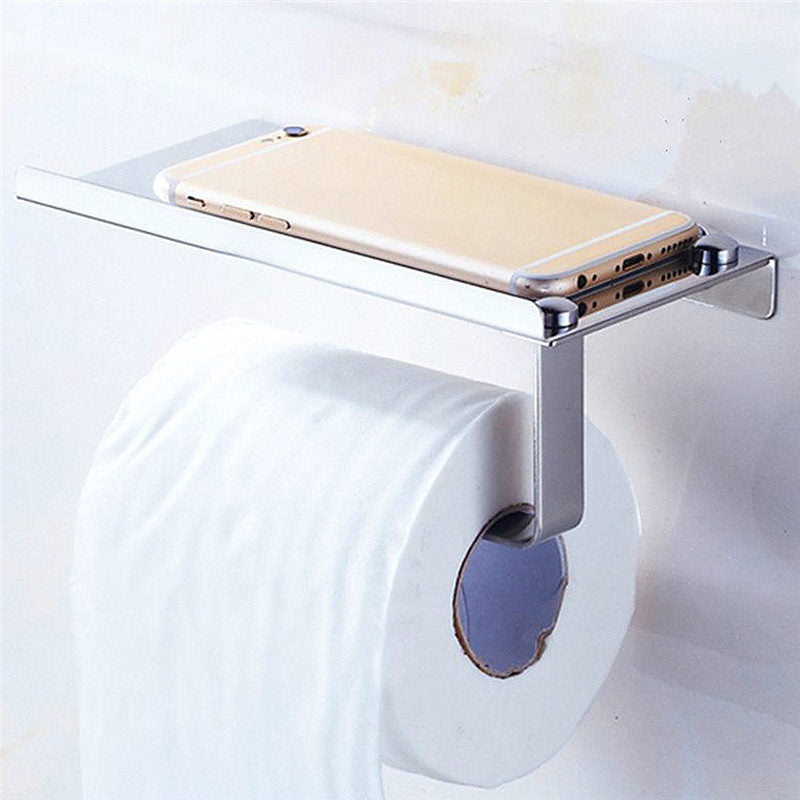 EZ-Tissue Holder with Mobile Rack Stainless Steel Modern Tissue Paper Roll Hanger with Large Storage Rack-UlGadget