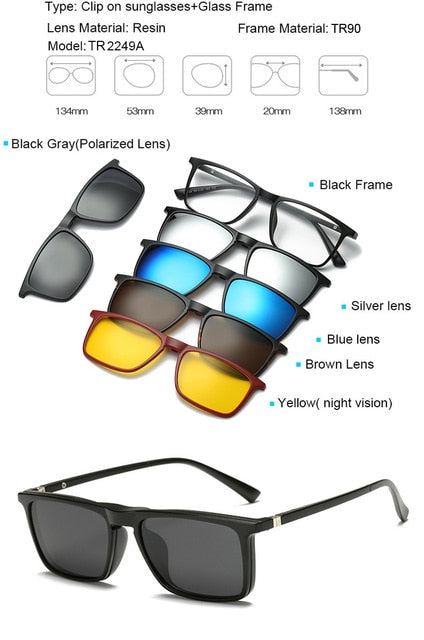 Sports and Entertainment 5 in 1 Magnetic Lens Swappable Sunglasses-UlGadget