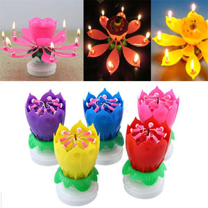 Musical Candle Lotus Flower Happy Birthday Party Candle Lights 5Color Home Decoration Wedding Decor-UlGadget