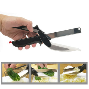 Stainless Steel Ourdoor Smart Vegetable Clever Cutter 2 In 1 Cutting Board And Knife Scissors-UlGadget