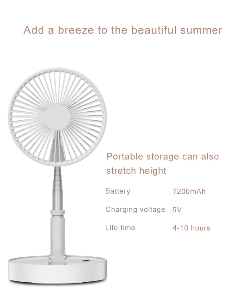 Telescopic Folding USB Charging Fan for Office Home Outdoor Camping White-UlGadget